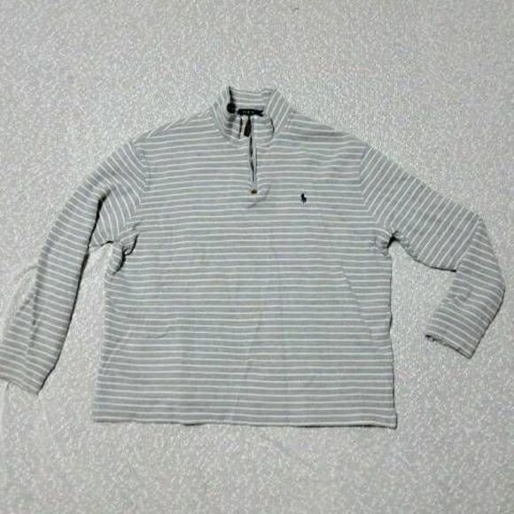 RALPH LAUREN XL Gray Striped Quarter Zip Sweater - Picture 1 of 10